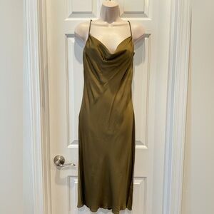 FRAME slip dress silk denim olive green dress with spaghetti straps
